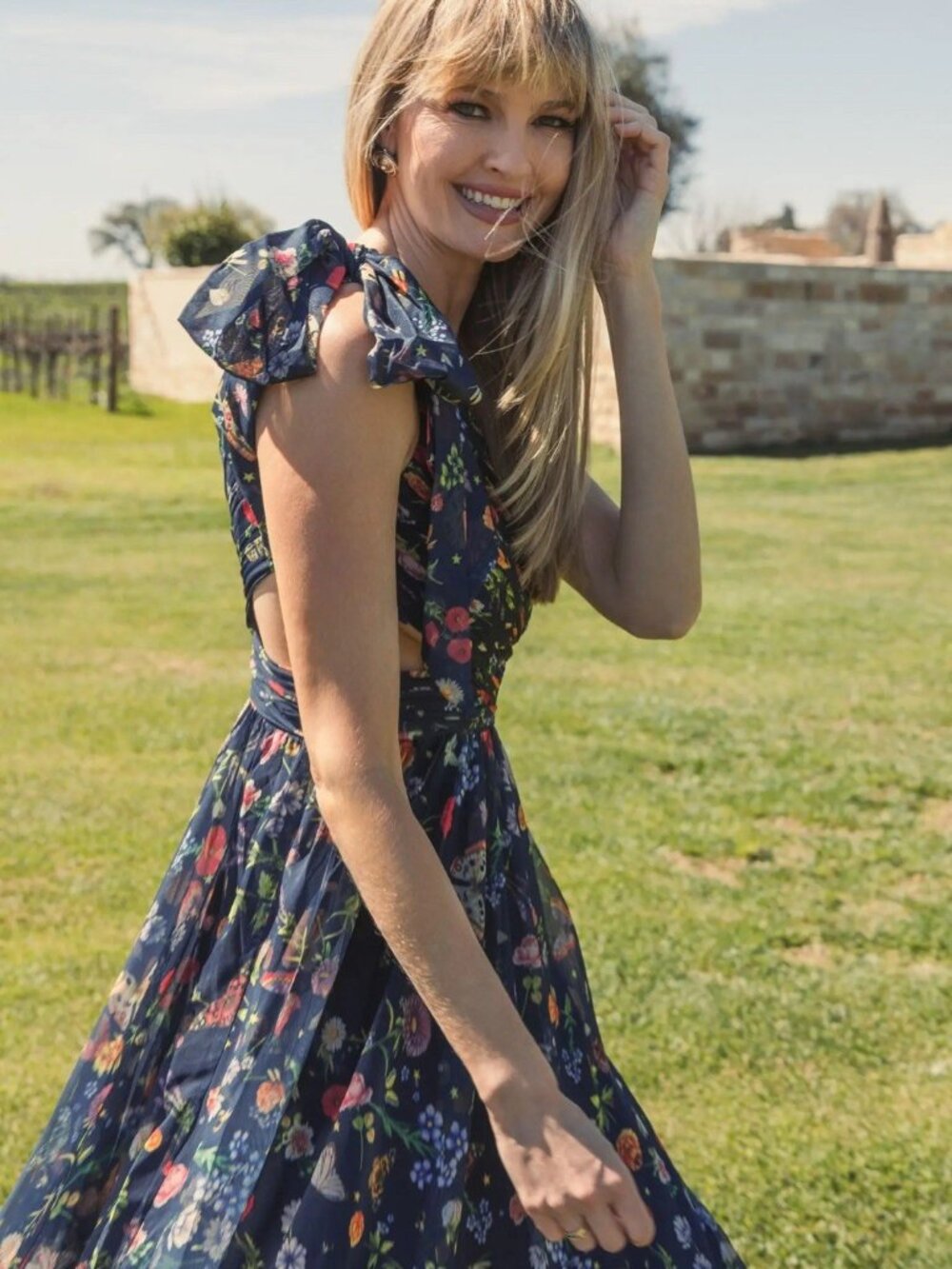 MAC DUGGAL Size 0 Navy 67938 Floral Tied One Shoulder Cut-Out Flowy Gown Dress - Picture 5 of 14